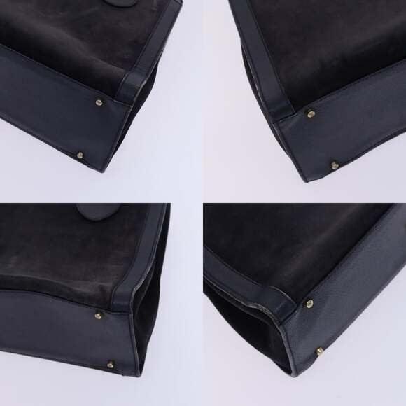 GUCCI Bamboo Hand Bag Suede Leather Navy Gold - Picture 10 of 12